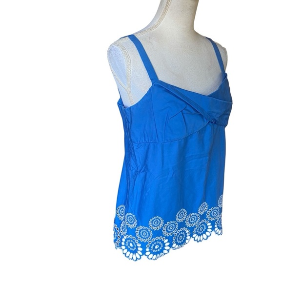 Ann Taylor LOFT Blouse Size 10 Blue Periwinkle Embroidered White Eyelet Circle - Picture 3 of 13